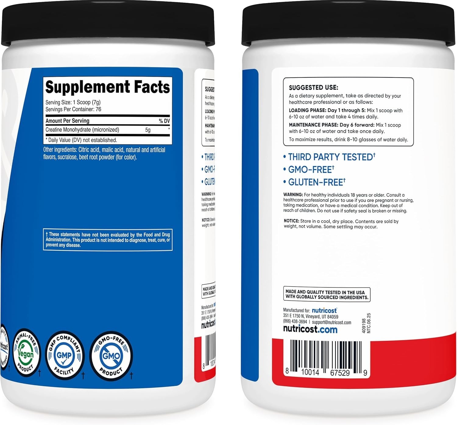 Micronized Creatine Monohydrate Powder, 500g in Fruit Punch Flavor – 71 Servings