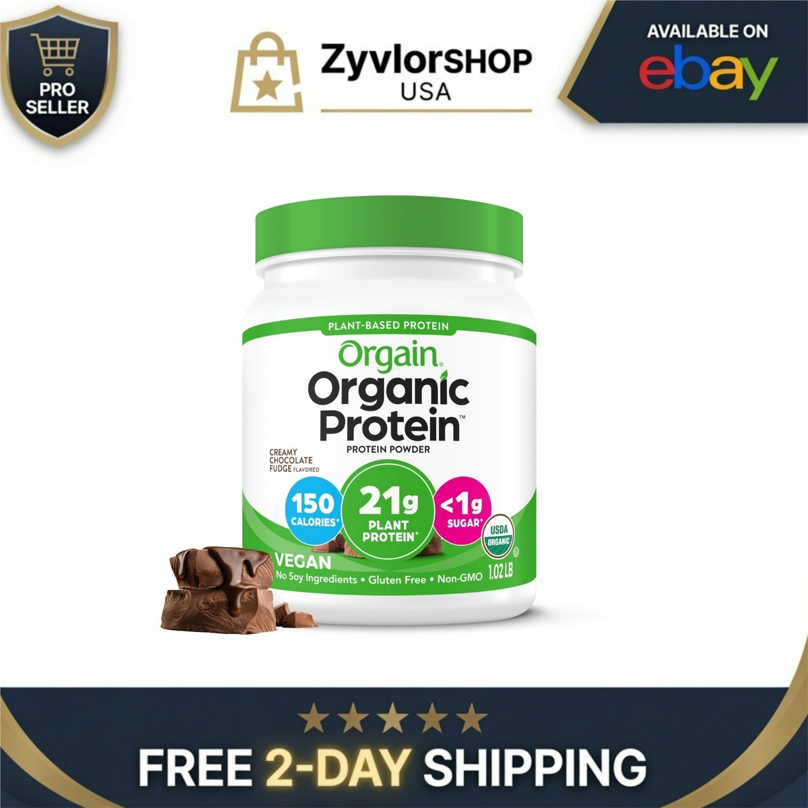 Orgain Organic Vegan Protein Powder 21g Creamy Chocolate Fudge 2.03 lb