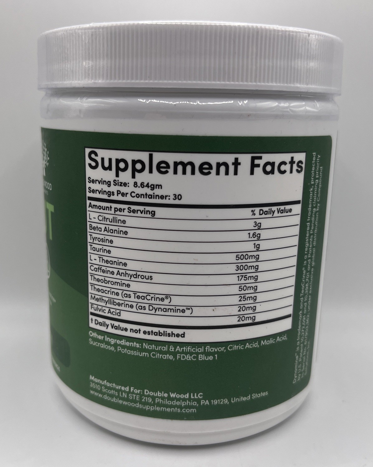Double Wood Supplement Pre Workout Powder Flavor Blue Raspberry. EXP : 12/27