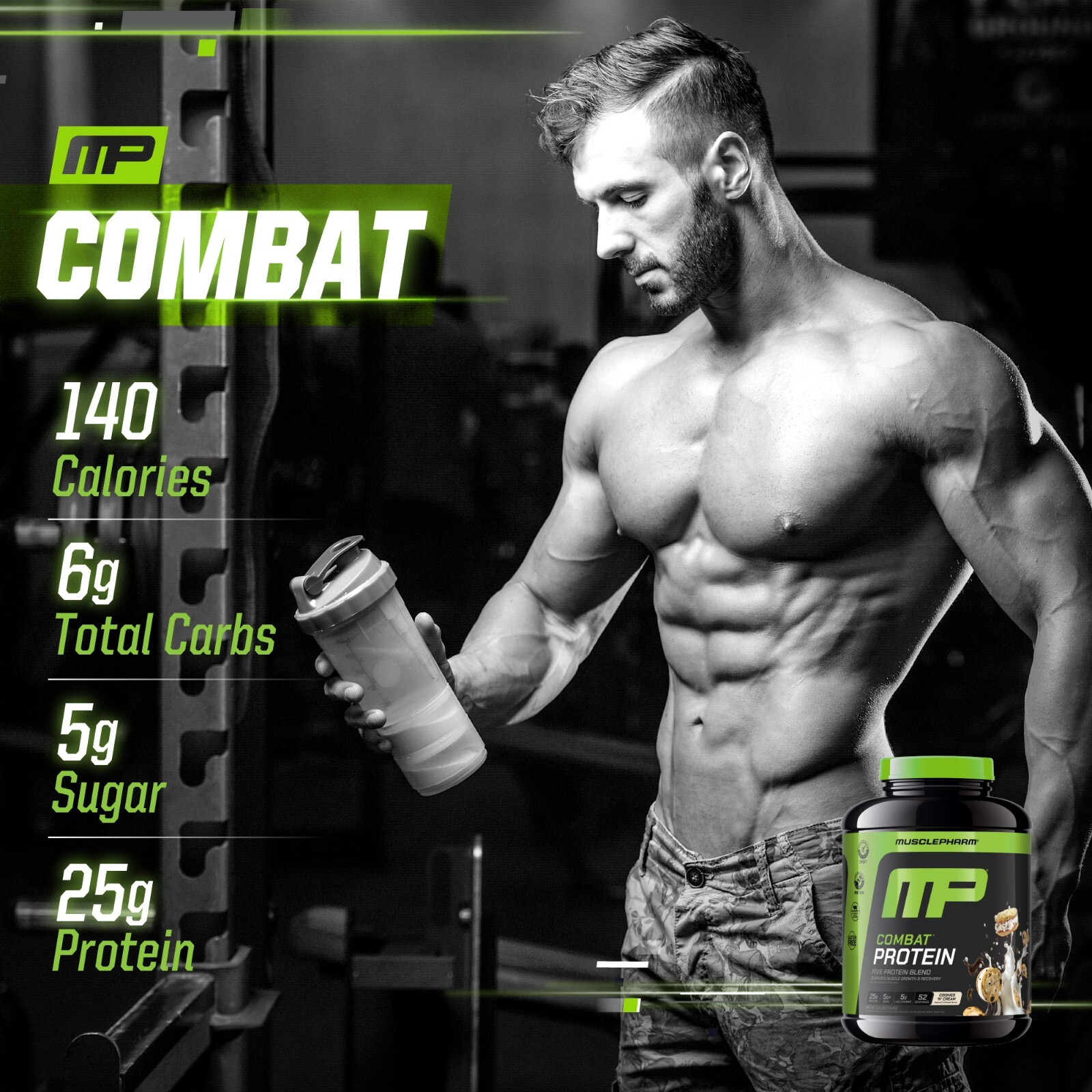 MusclePharm Combat Protein Powder – 4 lb, 52 Servings, Cookies & Cream