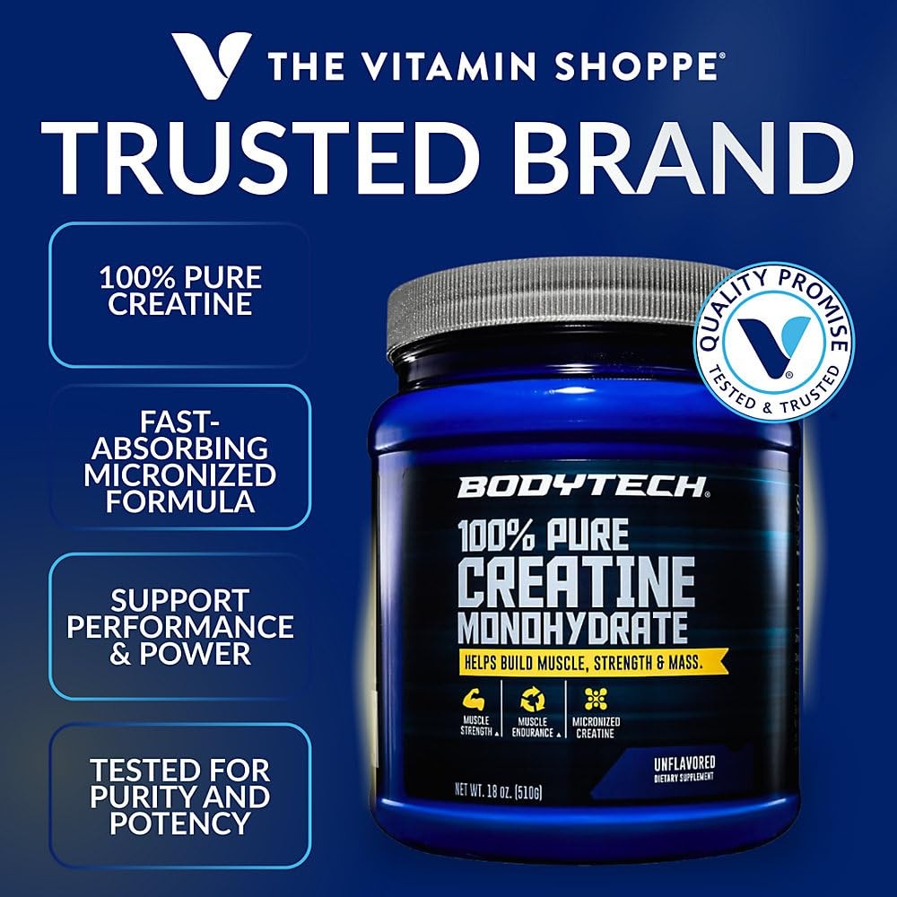 BodyTech Creatine Monohydrate Powder, Unflavored Micronized Creatine Formula for