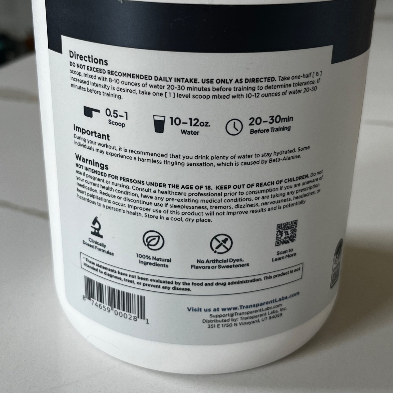 Transparent Labs Bulk Pre Workout Powder – 30 Servings (Pack of 1) exp 3/28