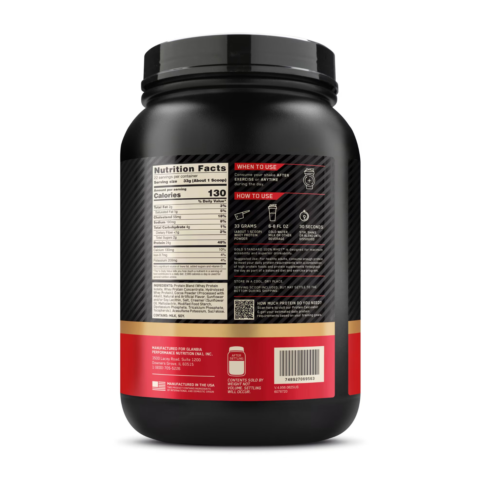 Optimum Nutrition Gold Standard 100% Whey Protein Powder, Chocolate Peanut