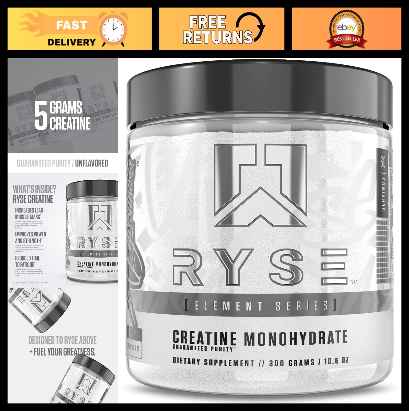Creatine Monohydrate Powder Unflavored – Boosts Muscle Growth, Strength & Endura