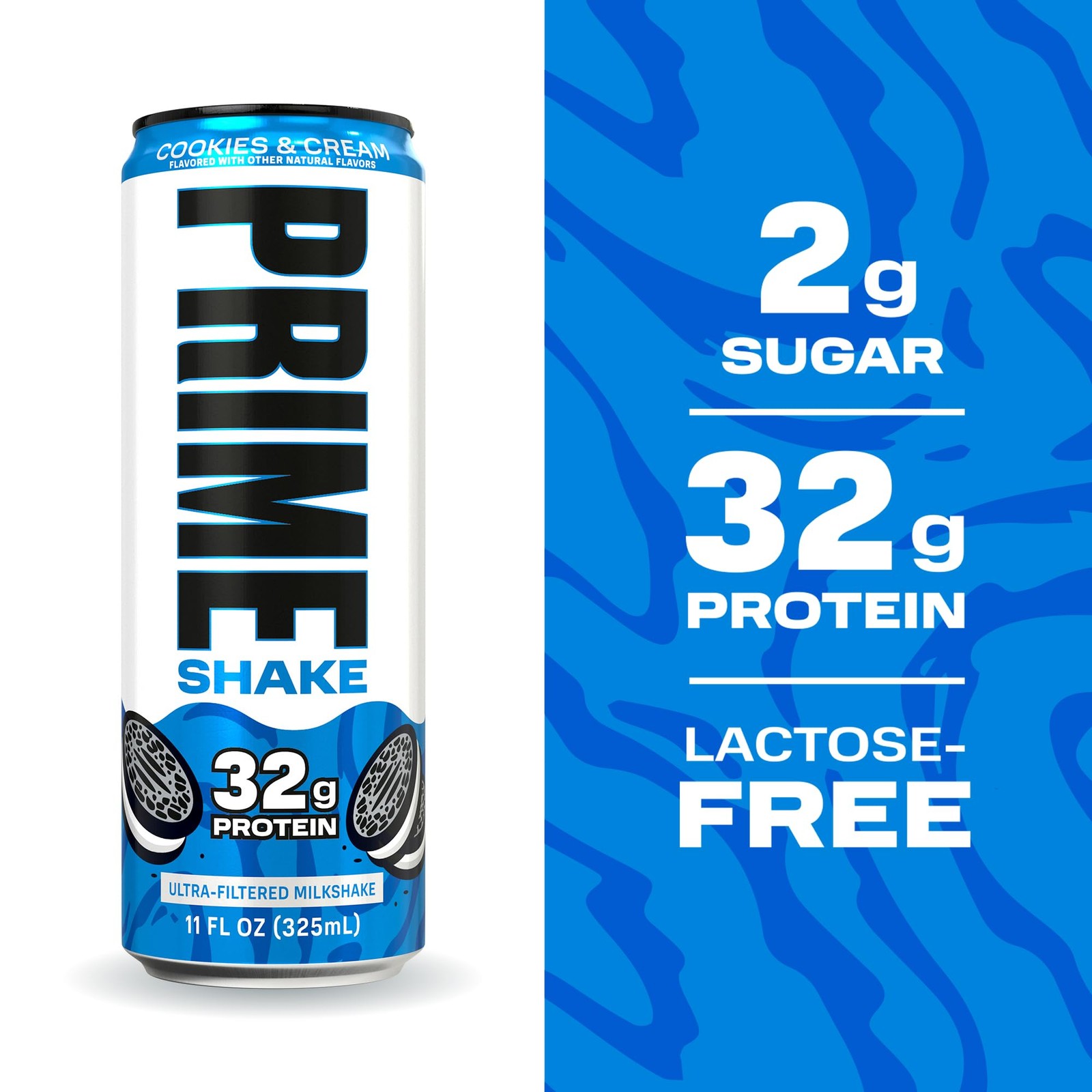 PRIME Shakes, Cookies & Cream, 32g Protein Shake for 11 Fl Oz (Pack of 12)