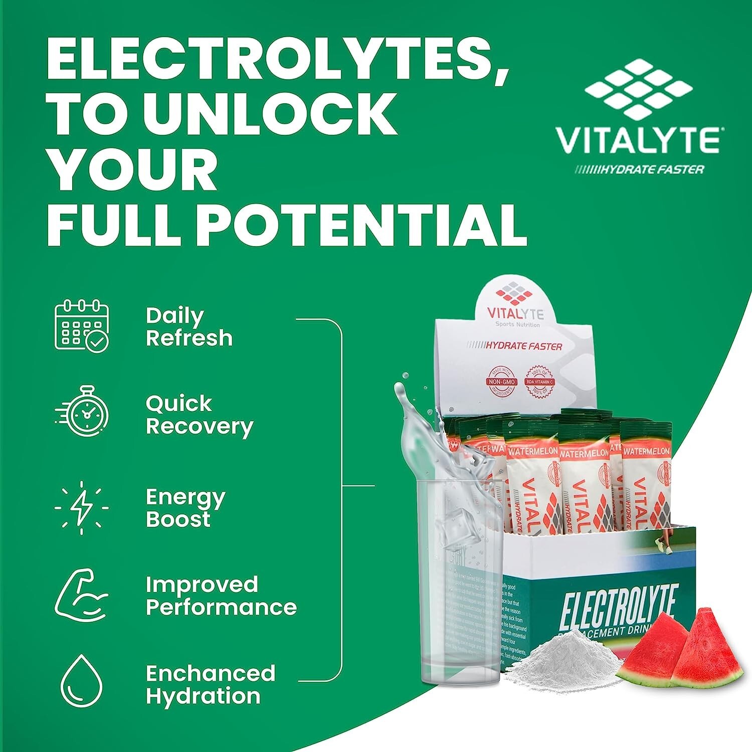 Vitalyte Electrolyte Powder Drink Mix Bundle, Pouch + Packets, Watermelon Flavor
