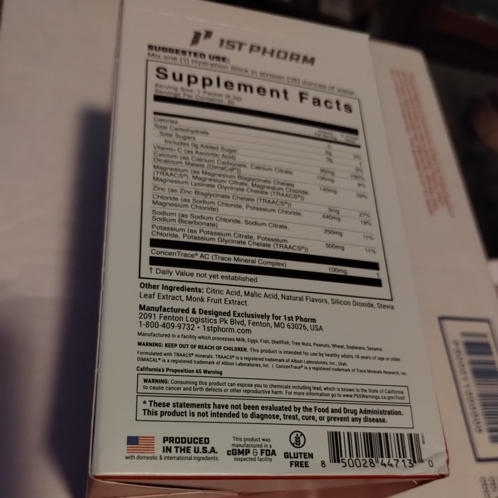 1st Phorm Hydration Sticks Strawberry Electrolyte Drink Mix 20 Pack Box New