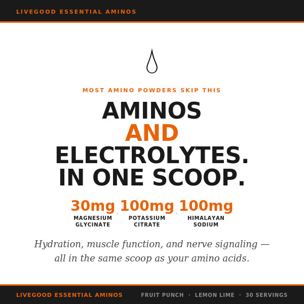 Essential Aminos EAA BCAA Powder 3000mg Citrulline Electrolytes LiveGood 30srv