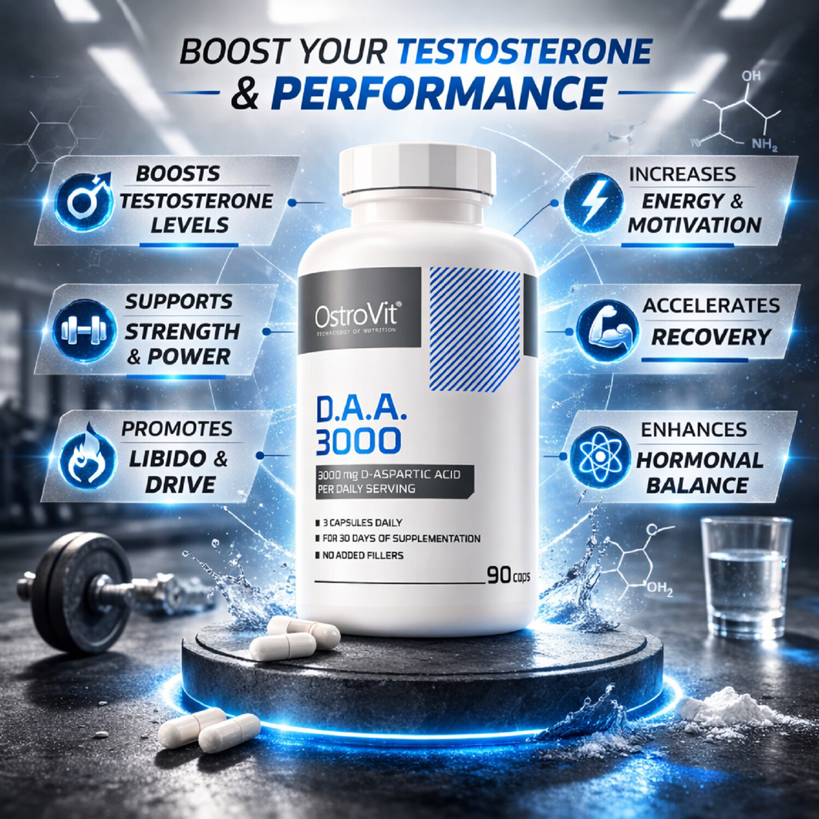OSTROVIT DAA 3000 90 caps-Testosterone Booster , muscle strength, libido