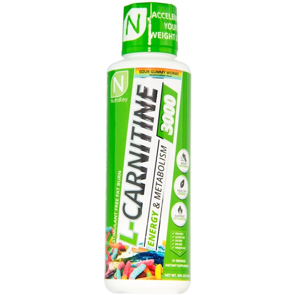 Nutrakey L-CARNITINE Liquid 3000 mg Fat Burner Energy / Metabolism Support 16 oz