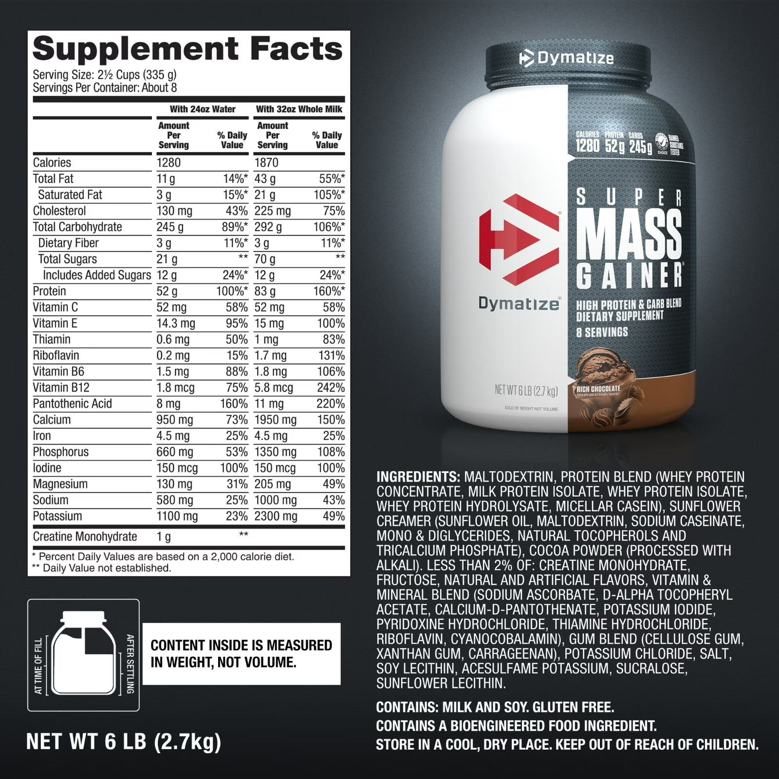 NEW! Dymatize Super Mass Gainer, Rich Chocolate, 6 lbs Free Ship US