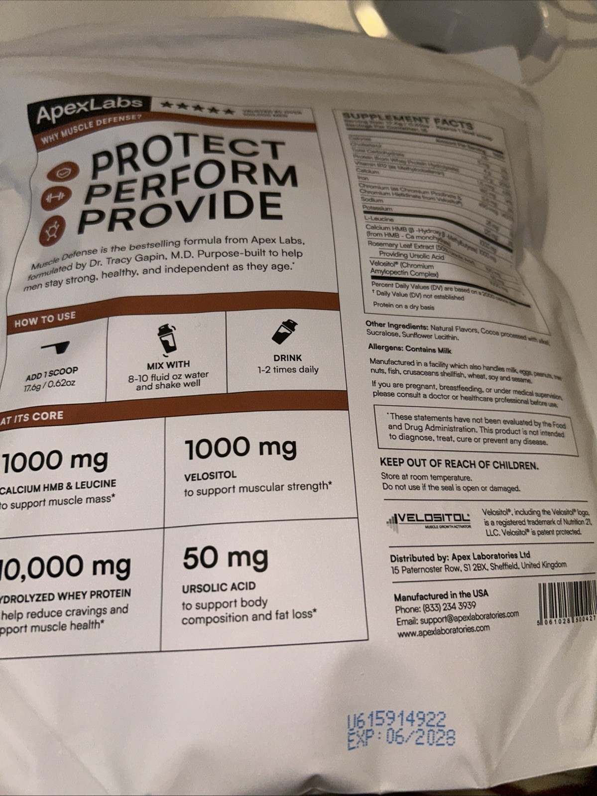 APEX LABS MUSCLE DEFENSE CHOCOLATE FLAVOR 9.3 OZ – EXP 6/28 – NEW PACKING US mfd