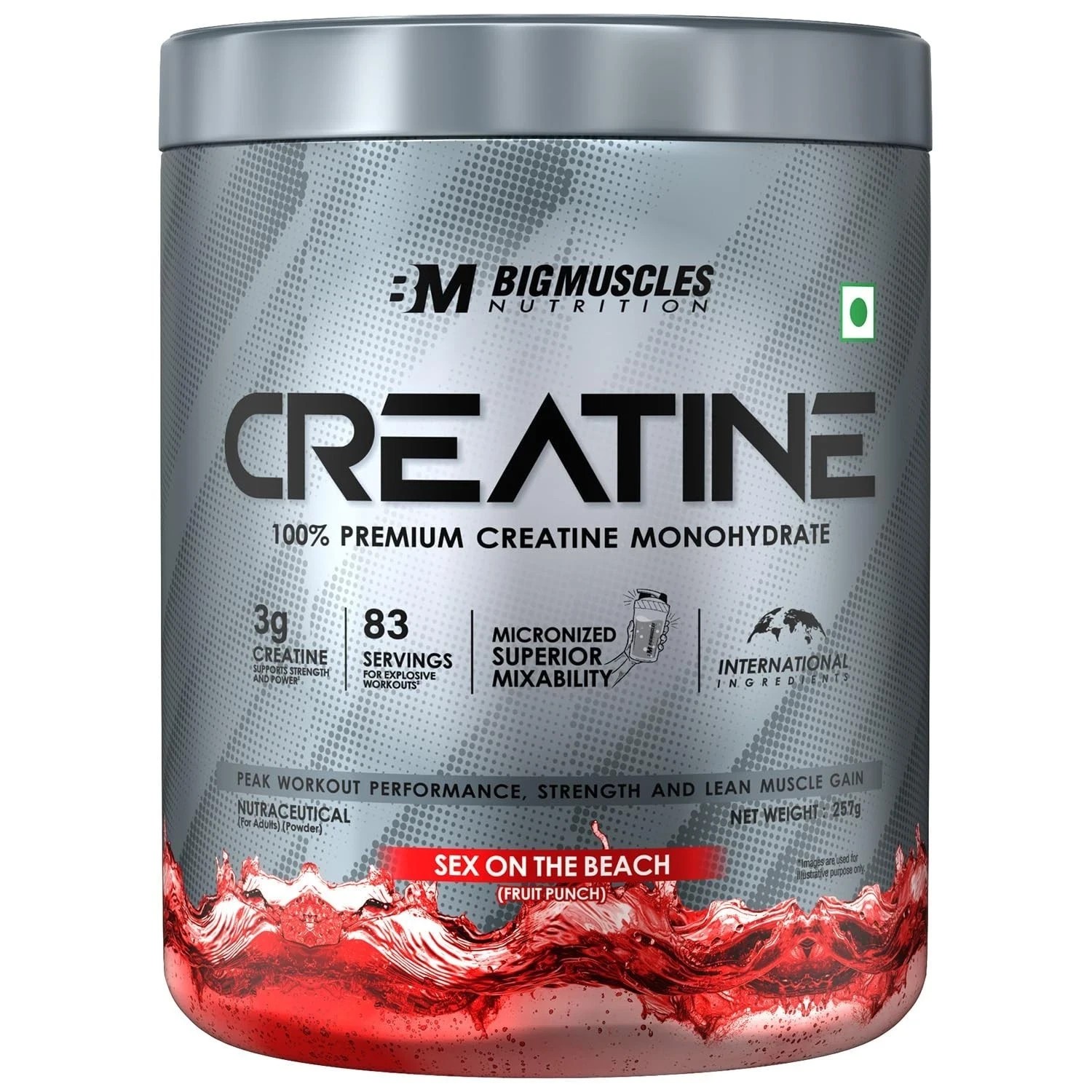 Creatine [257g, 83 Servings]| Sex On The Beach | Micronized Creatine Monohydrate