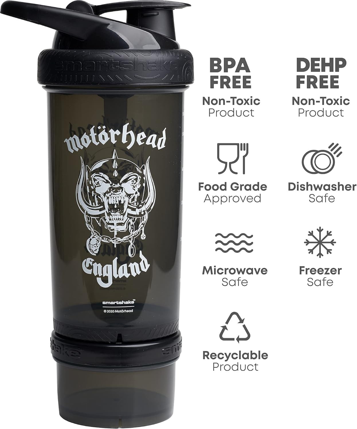 New! Smartshake Revive – MOTORHEAD – Shaker Bottle With Storage (25 oz)