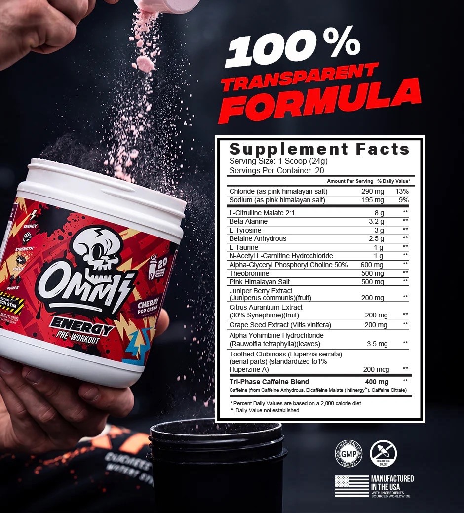 OMMI ENERGY – ALL IN ONE HIGH STIM PRE-WORKOUT 4 New Flavors to choose see below
