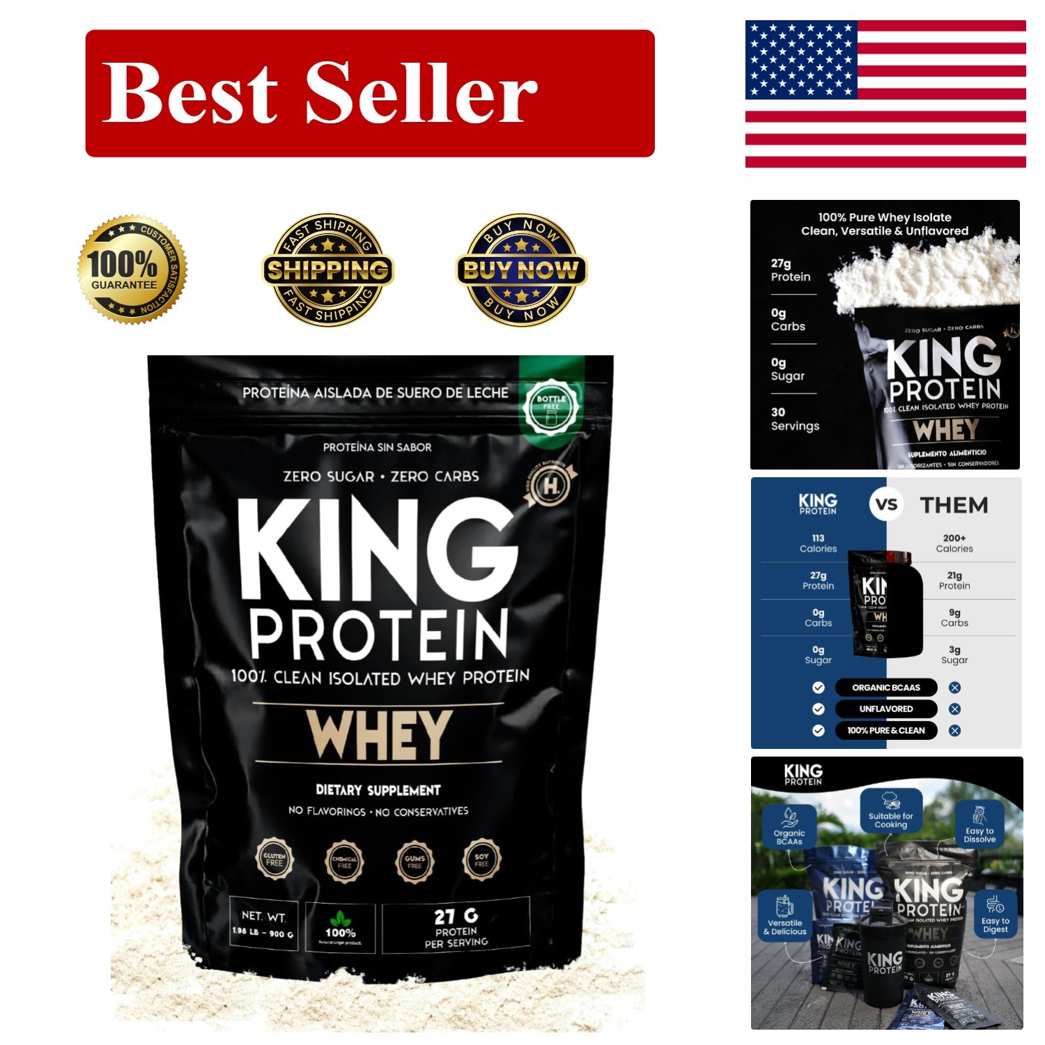 KING Protein Clean Whey Isolate Powder 1.98 Pound (Pack of 1)