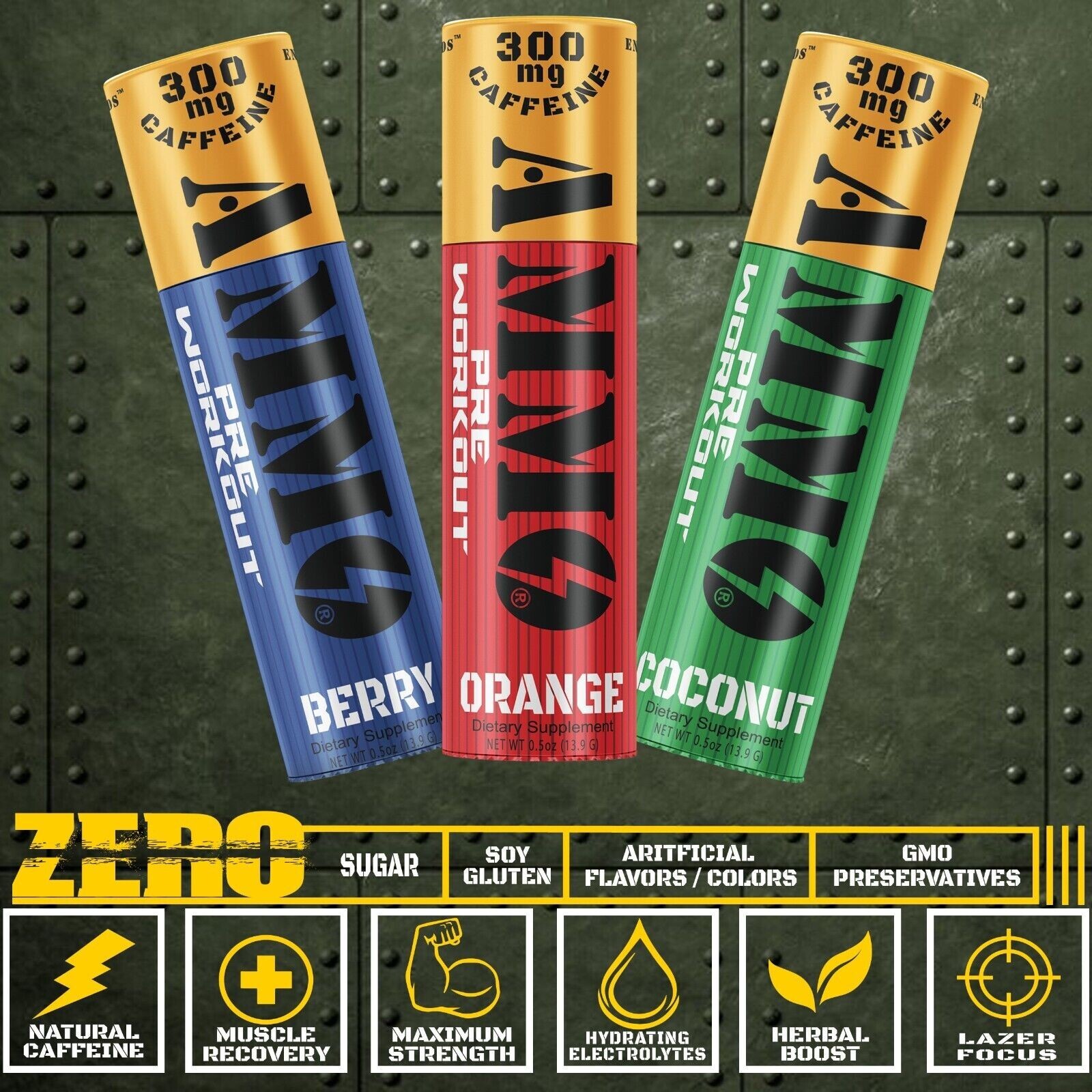 AmmoShots Energy drink powder 12ct Single Shots Orange Zero Sugar ALL Natural