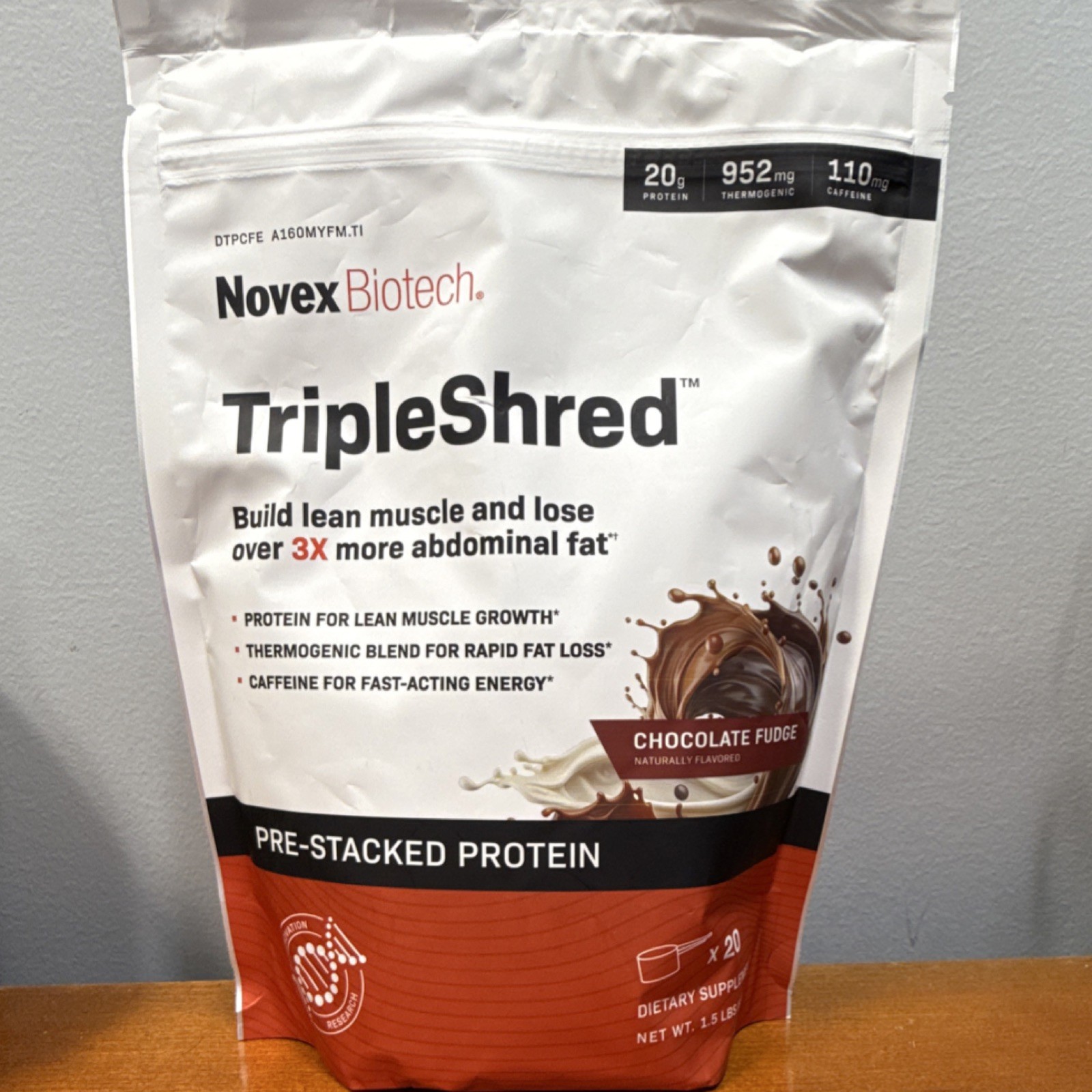 Novex Biotech TripleShred Protein Powder Chocolate Fudge Naturally Flavored 1.5…