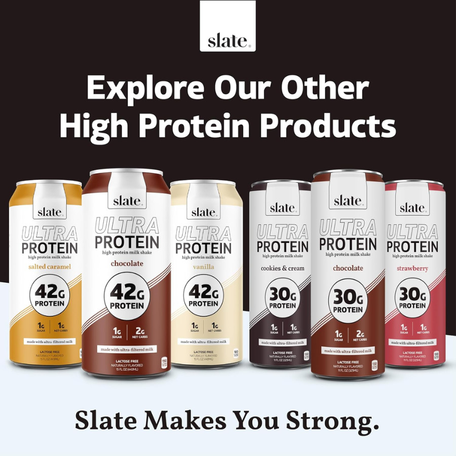 Slate 20G Protein Milk Shakes – Classic Chocolate Shake (11 fl oz), 12 Cans