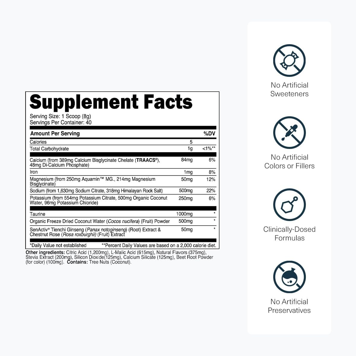 Electrolytes Powder – Hydration Powder Electrolytes with Coconut Water, Calcium,