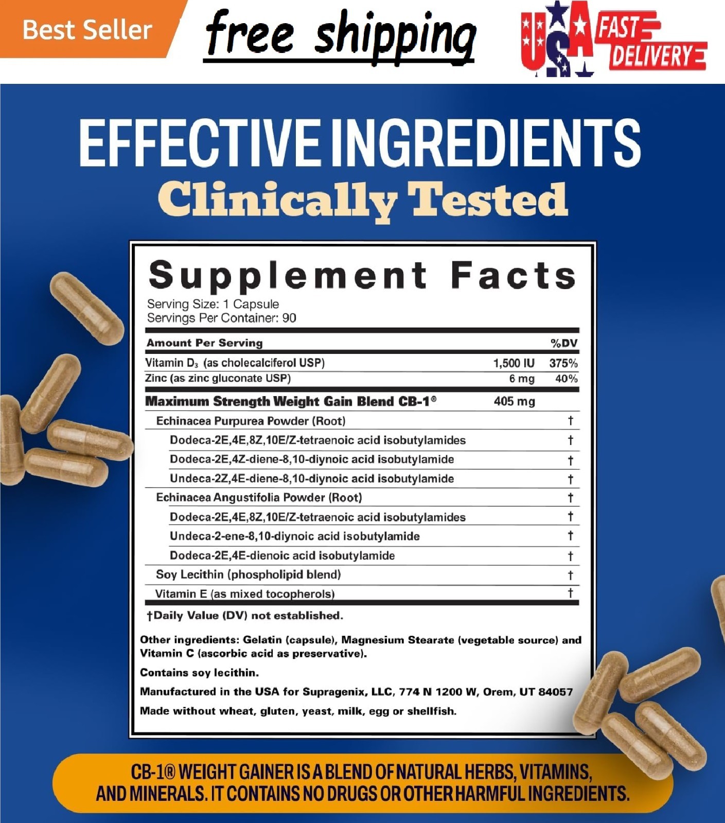 Supragenix CB-1 Weight Gainer Pills (90 Count) | Weight Gain Support for Women &
