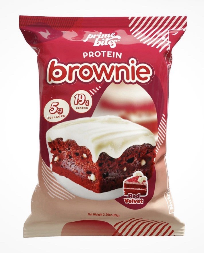Prime Bites Protein Brownie Red Velvet Bar 19g Protein 5g Collagen 12Count