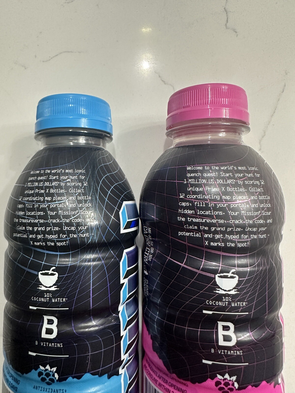 NEW PRIME X Treasure Hunt Hydration Drink 2 Full Holographic Pink & Blue Bottle