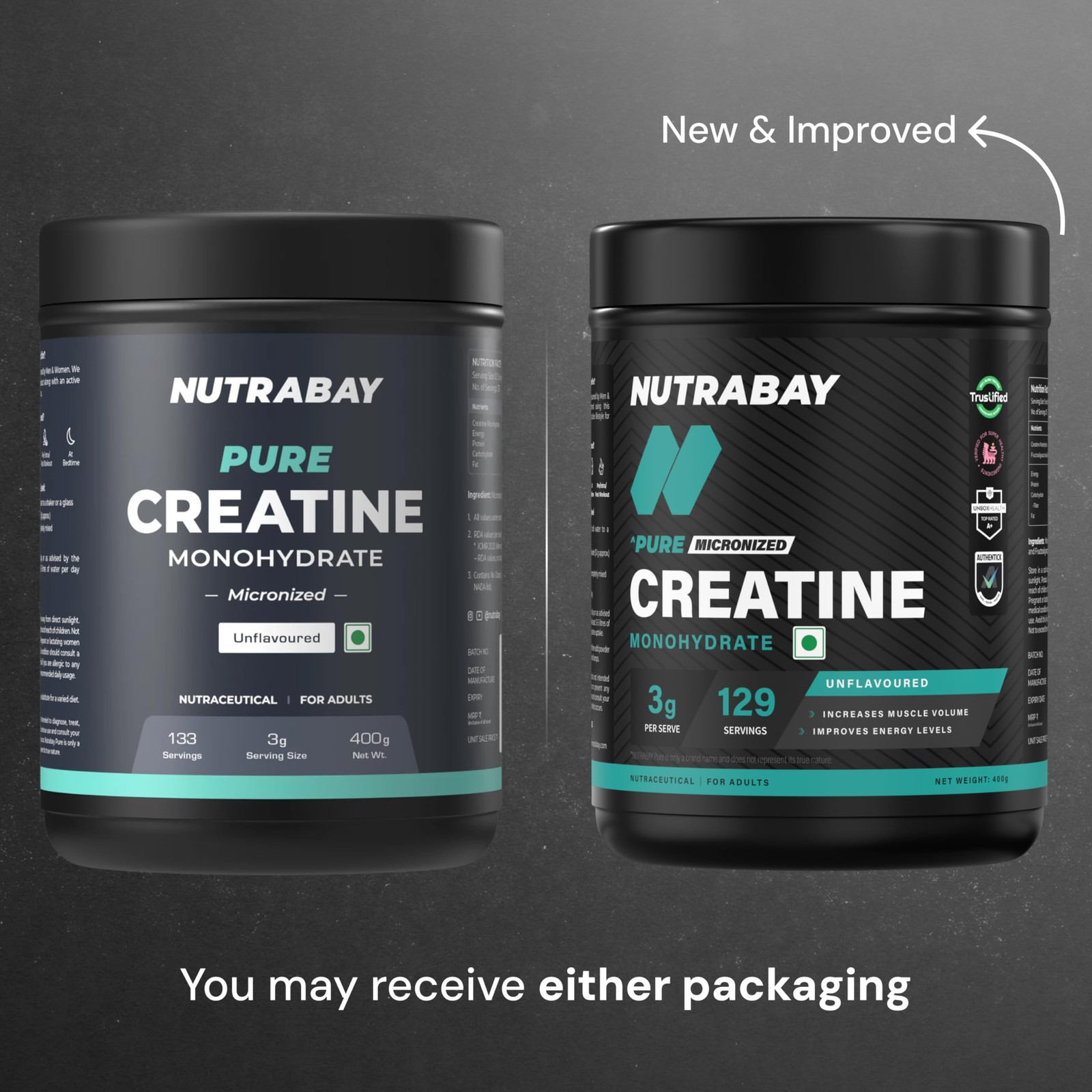 Nutrabay Pure Micronised Creatine Monohydrate 400g – 3000mg/Serving, Unflavoured