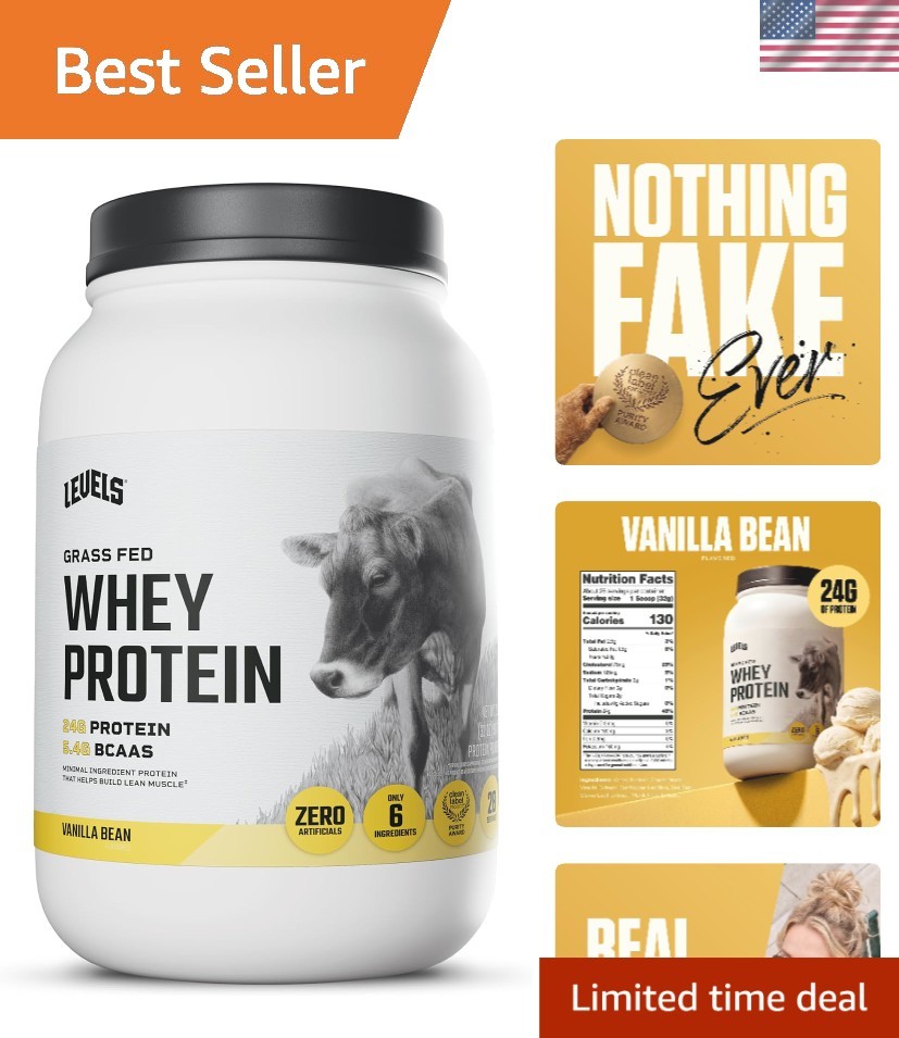 Levels Whey Protein Powder, No Artificial Ingredients, Vanilla Bean, 2LB | 24…