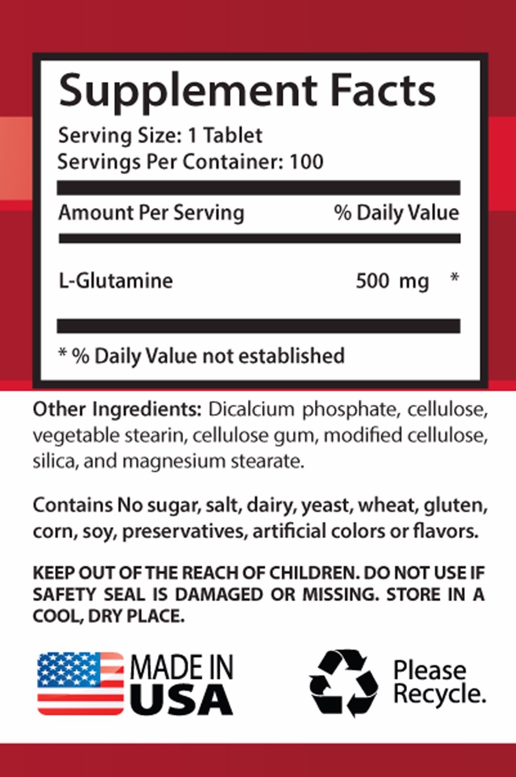 Post-gym recovery – L-GLUTAMINE 500MG – digestive wellness supplement 1 Bottles