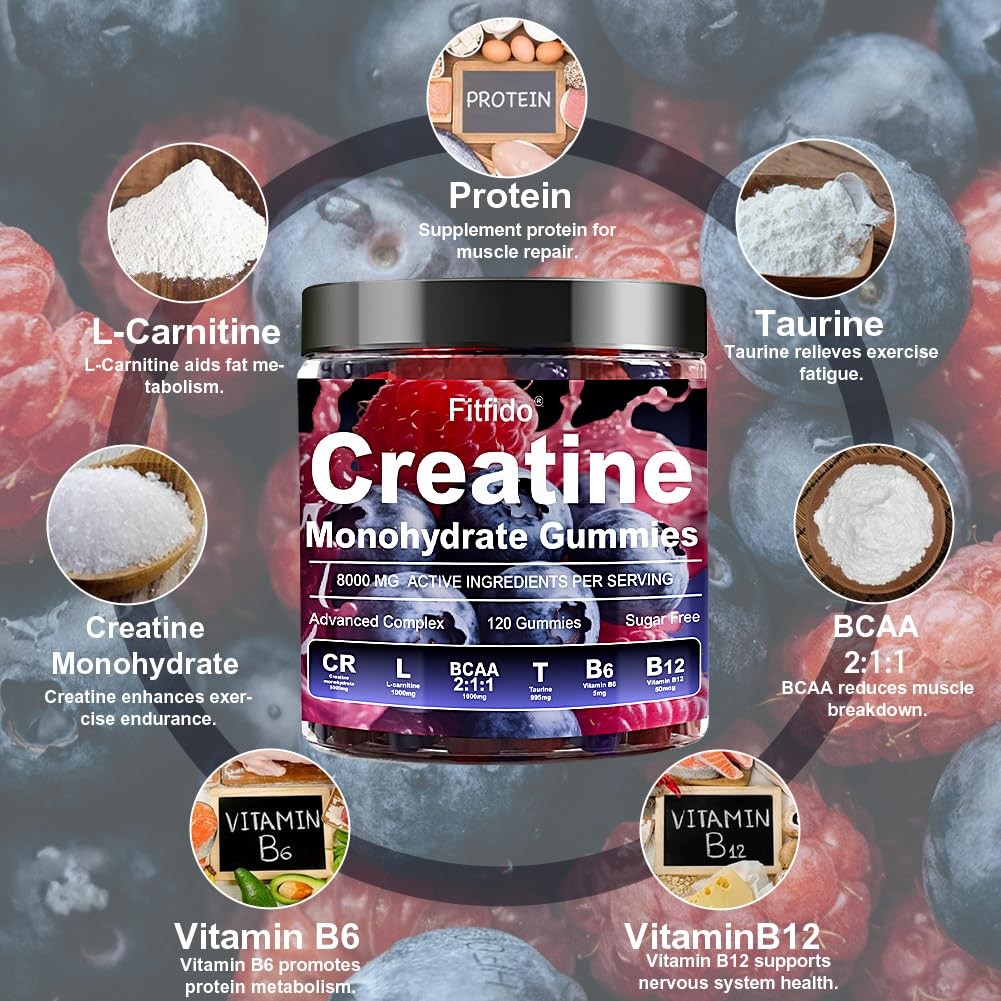 Fitfido Creatine Monohydrate Gummies 120 Count