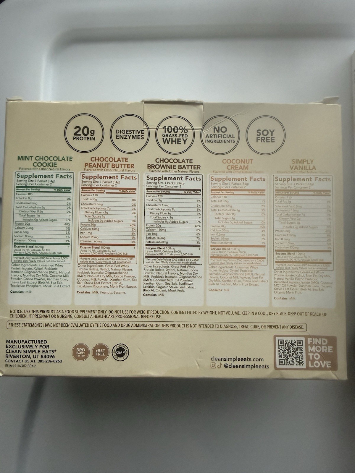 Clean Simple Eats Protein Powder Variety Pack Grass-Fed Whey 10 Servings 11.9 oz