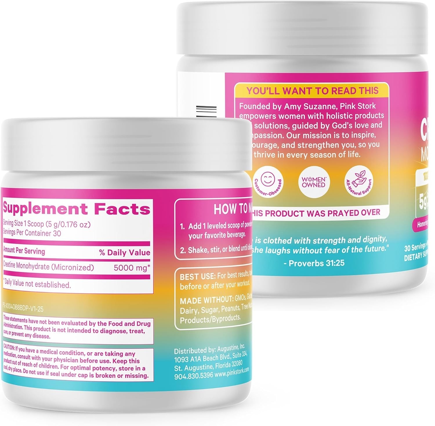 Pink Stork Creatine Powder – By Women for Women – 5g Unflavored – 5.29 oz.