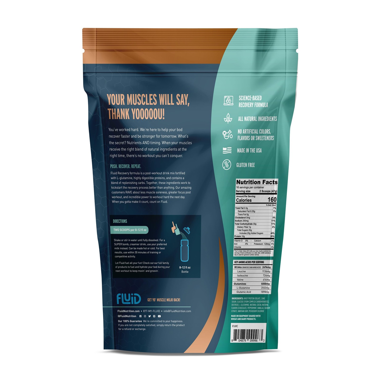 Fluid Recovery Post-Workout Drink Mix Whey Isolate Protein L-Glutamine Carbs