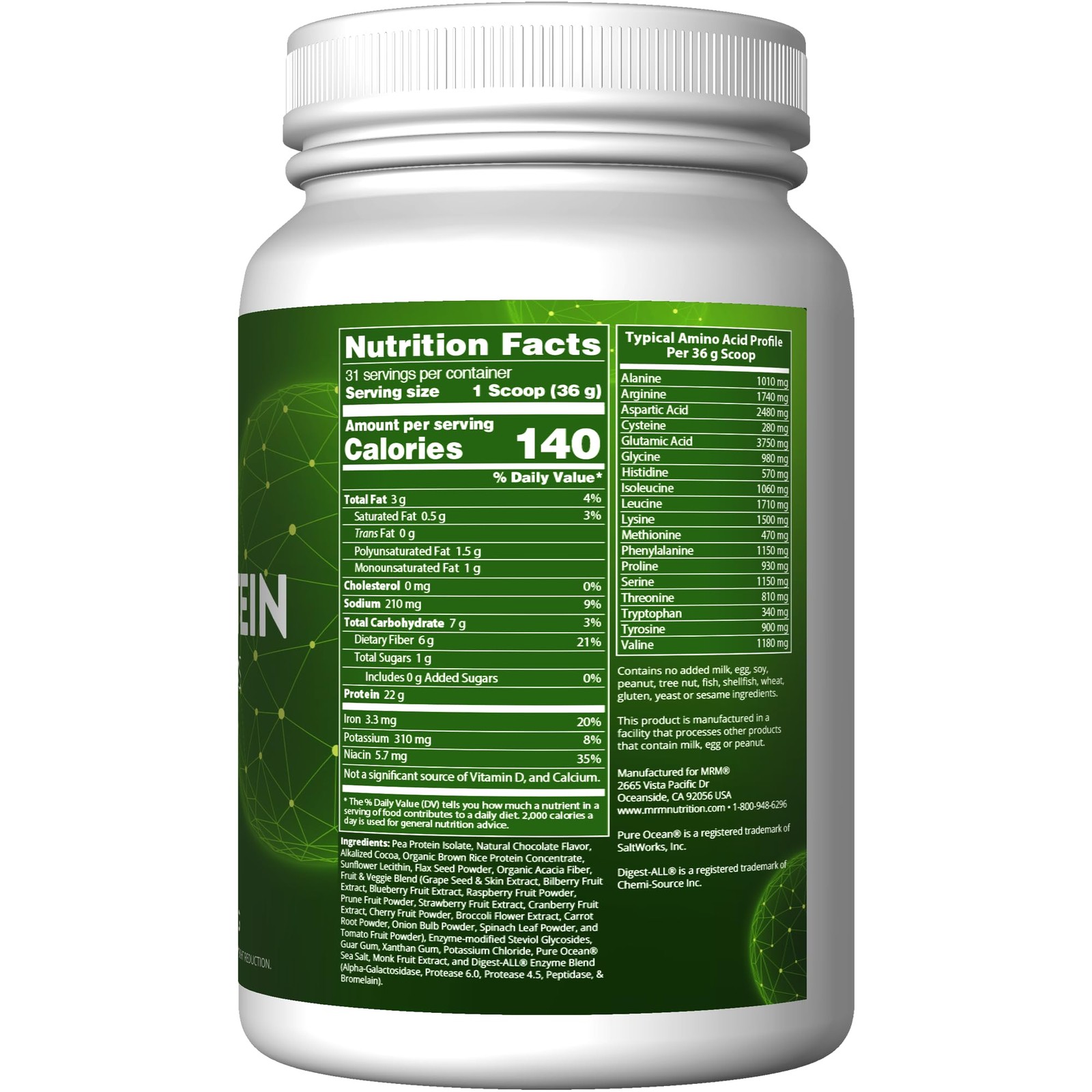 MRM Veggie Protein Powder – Vegan, Gluten-Free, Non-GMO, Chocolate, 2.5lb