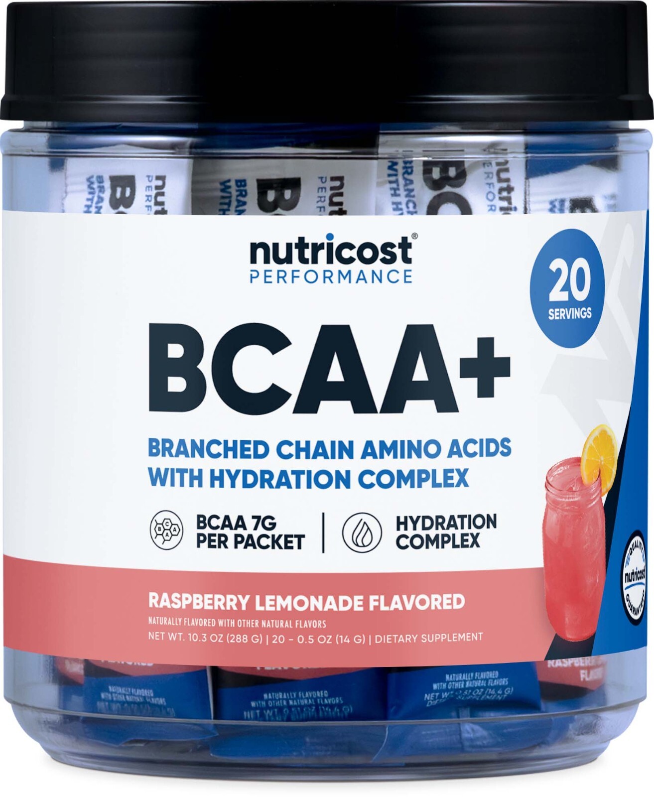 Nutricost BCAA+ Hydration Raspberry Lemonade (20 Stickpacks) – Gluten Free