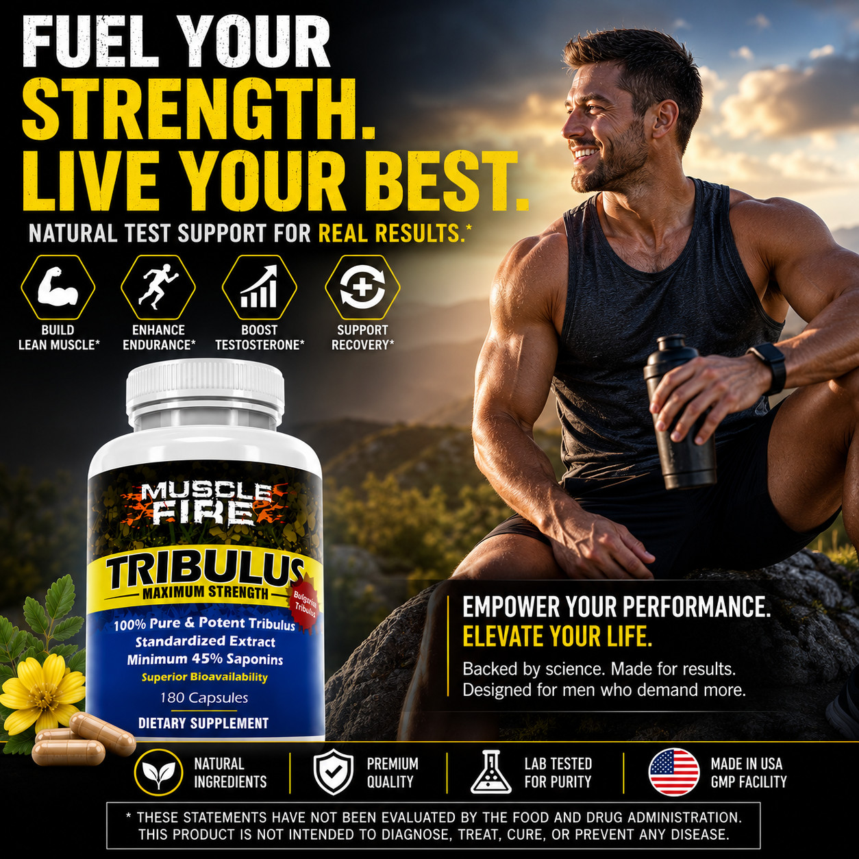 Tribulus Terrestris for Men 1500mg 45% Saponins 180 Powder Capsules