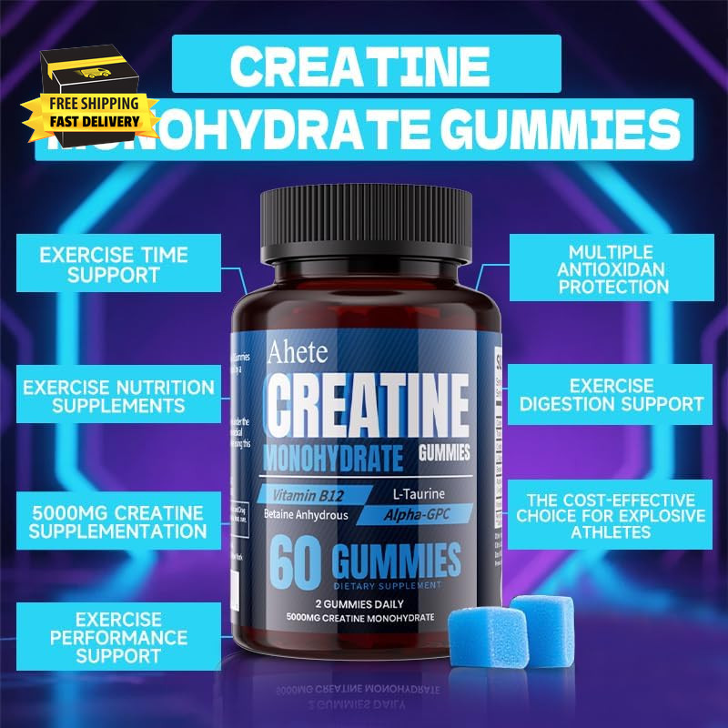 Creatine Gummies 5000Mg Sugar Free, Creatine Monohydrate with Taurine, Betaine &
