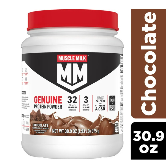 Muscle Milk Genuine Protein Powder, Chocolate, 1.93 lb, 12 Servings