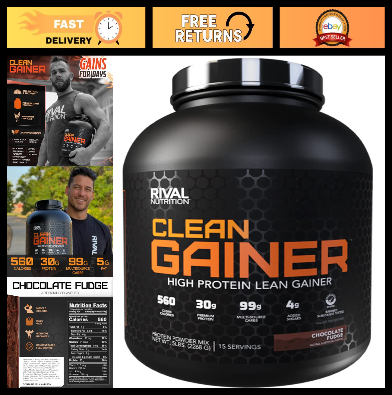 Clean Gainer Protein Powder – Chocolate Fudge Flavor, 5lbs for Muscle Growth