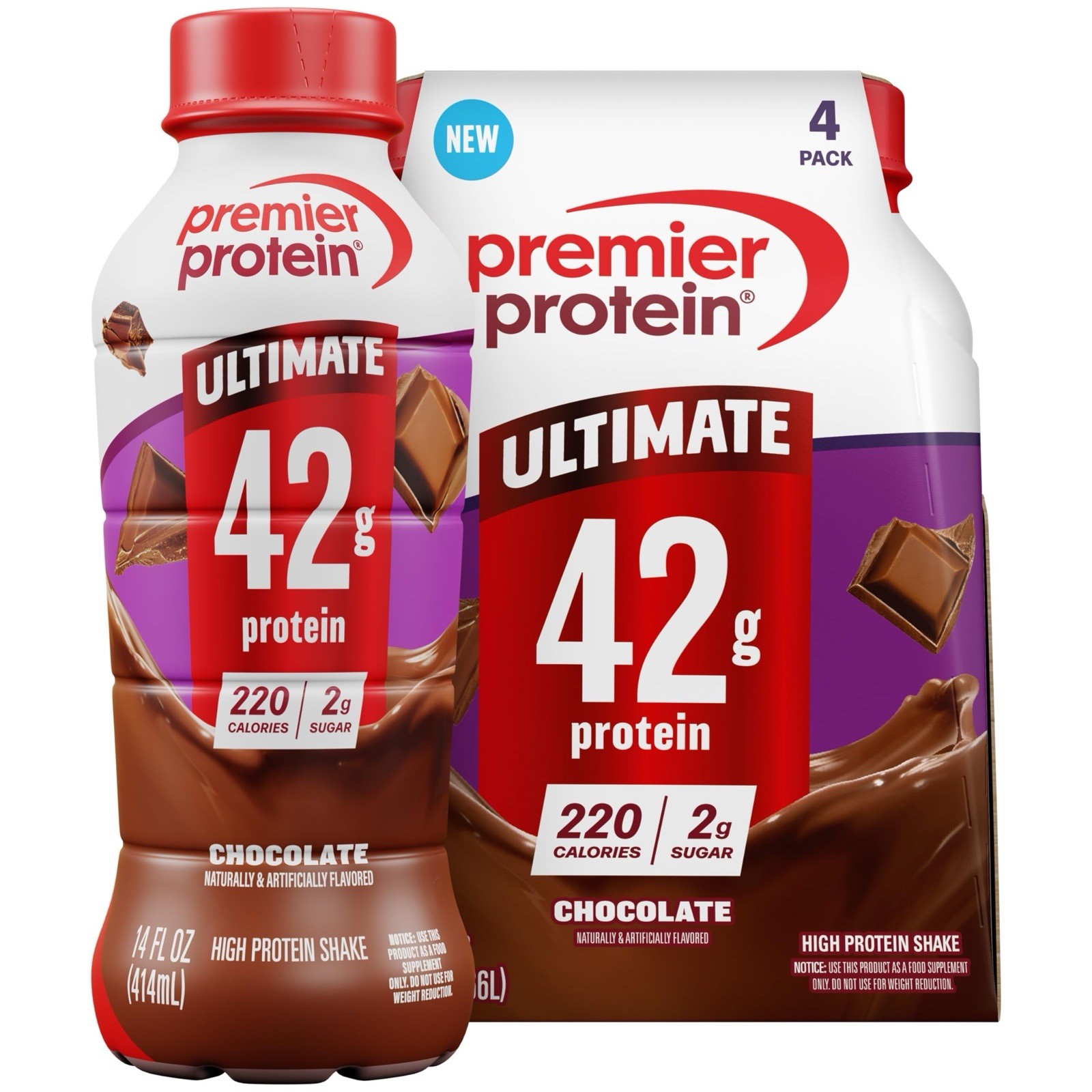 Premier Protein ULTIMATE 42g Protein Shake, Chocolate 🍫 14 Fl Oz, 4 Pack