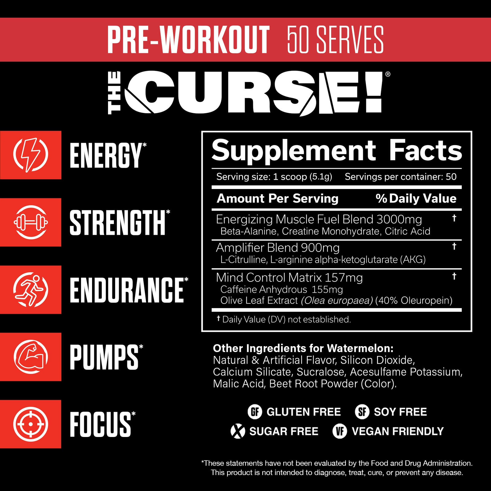 JNX Sports® the Curse Pre Workout Powder Watermelon Pre Workout Mix for Energy a