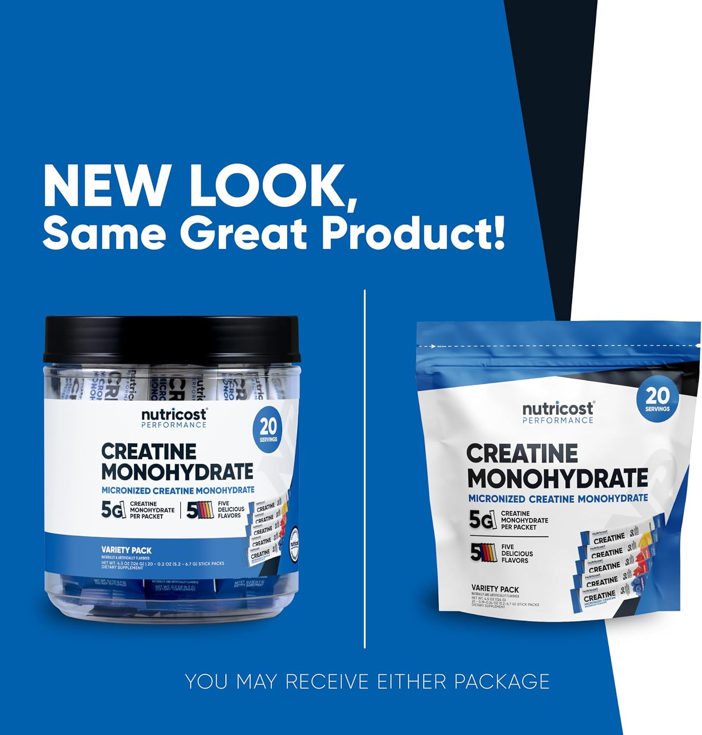 Creatine Monohydrate Powder Variety Stickpacks (5 Flavors, 20 Servings)