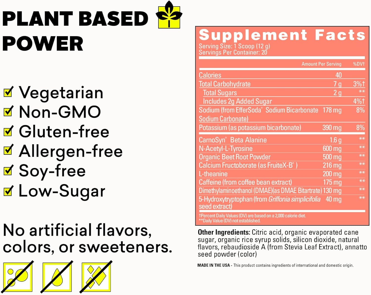 EBOOST POW Natural Pre Workout Powder, Peach Nectar, 15 Packets