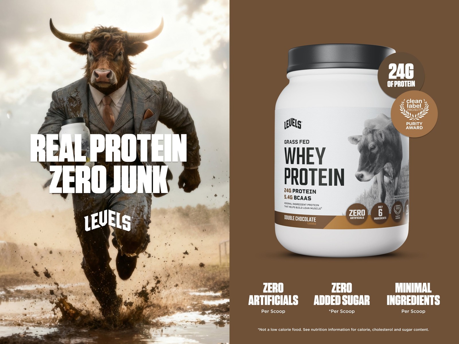 Levels Grass Fed Whey Protein Powder, No Artificials,24G of Protein,Vanilla Bean