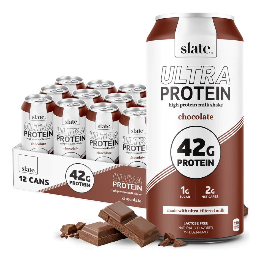 Slate 42G Ultra Protein Shakes – Breakfast Boost, Chocolate (15 fl oz), 12 Cans