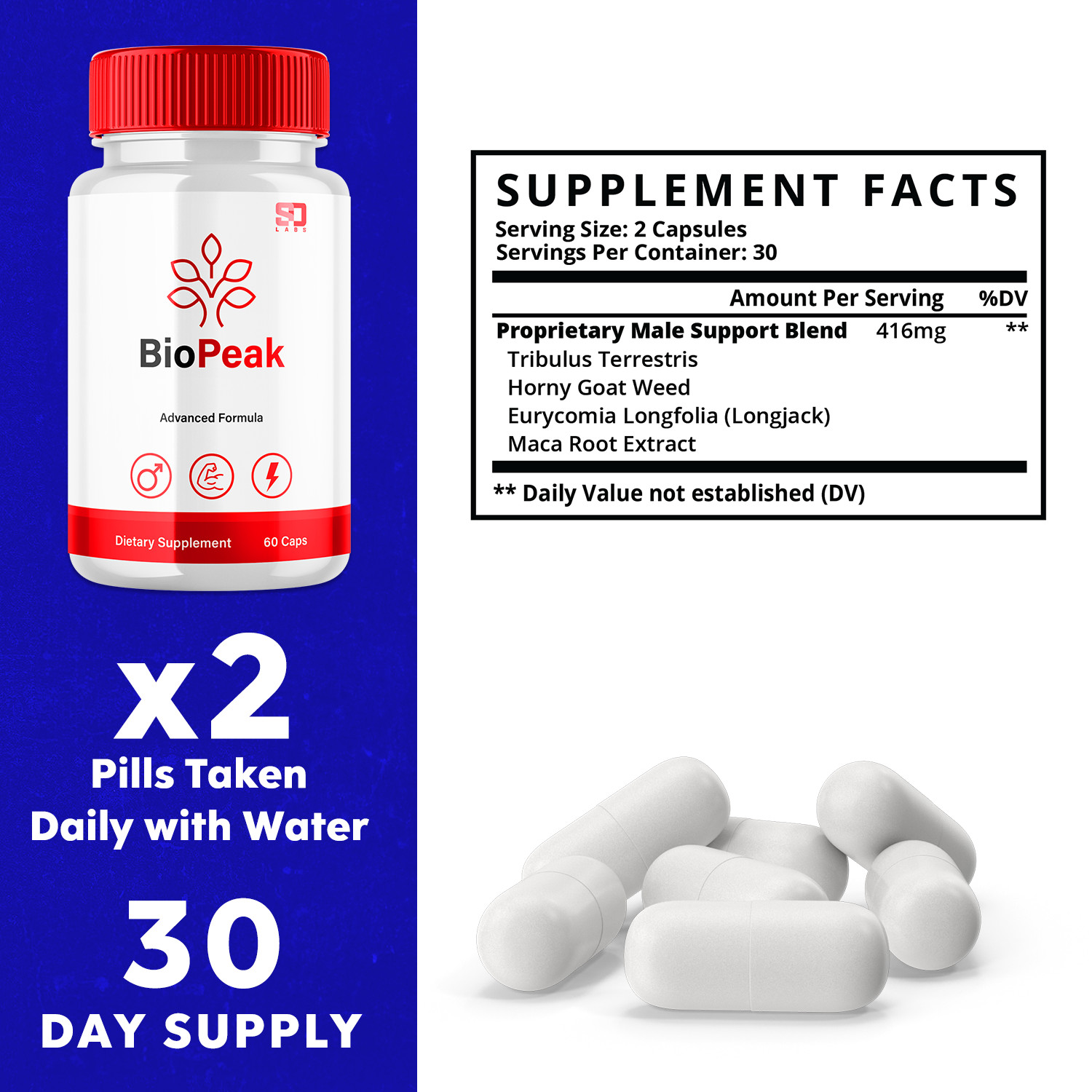 (2 Pack) Biopeak for Male, Bio Peak Advanced Men Support Pills (120 Capsules)