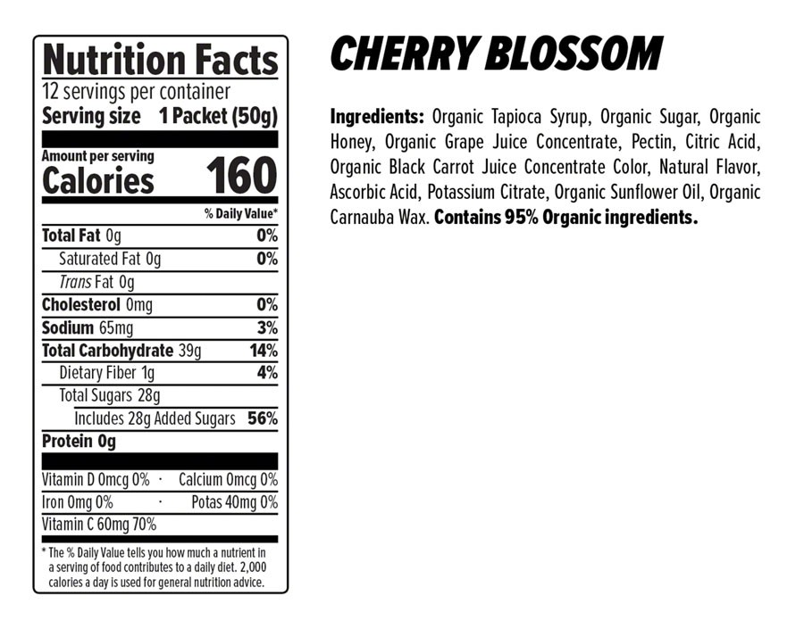 Honey Stinger Certified Organic Energy Chews Cherry Blossom Bx of 12 Gluten Free