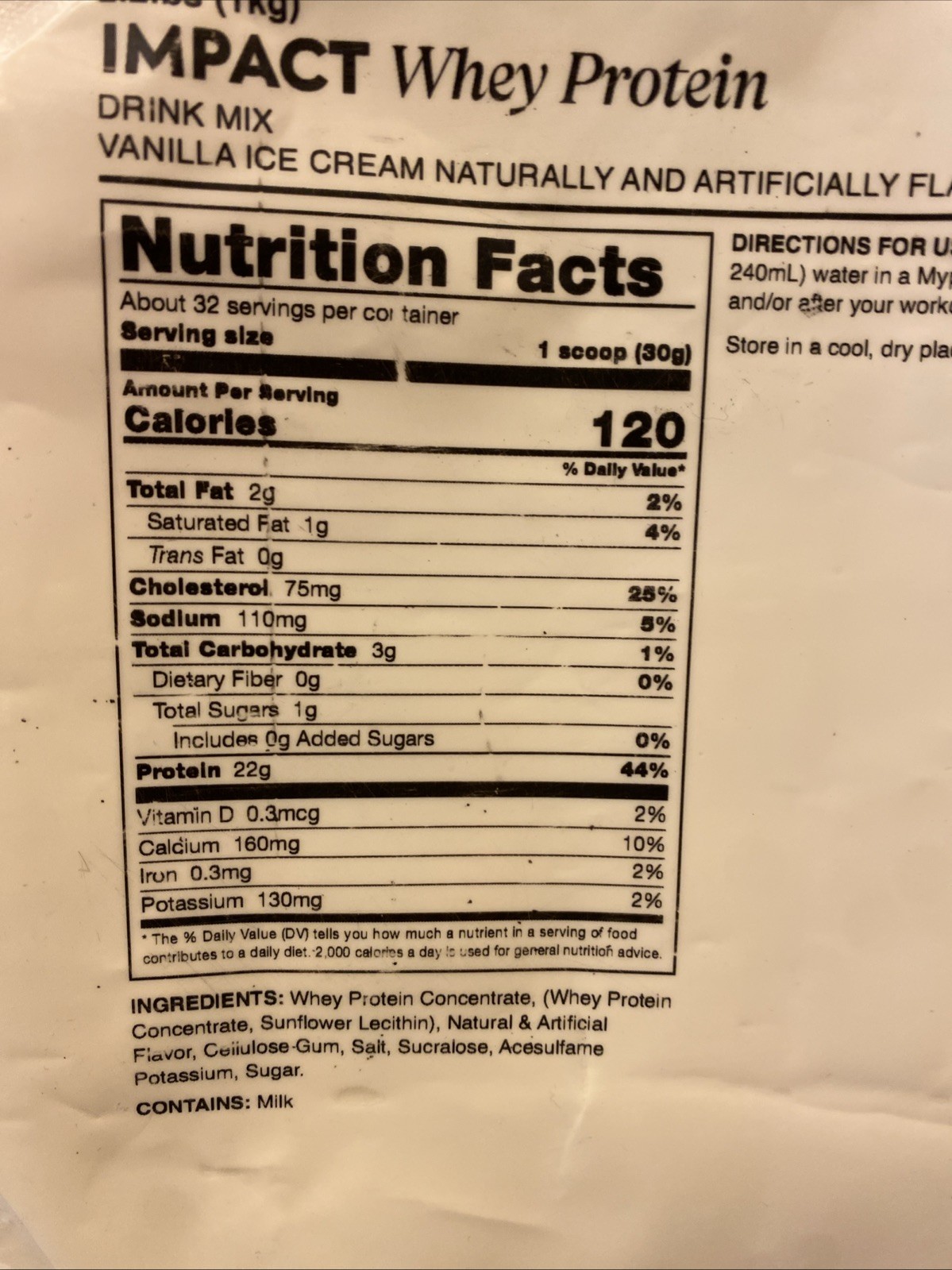 MyProtein Impact Whey Protein 2.2 Lbs Vanilla Ice Cream Drink Mix Best By 11/26