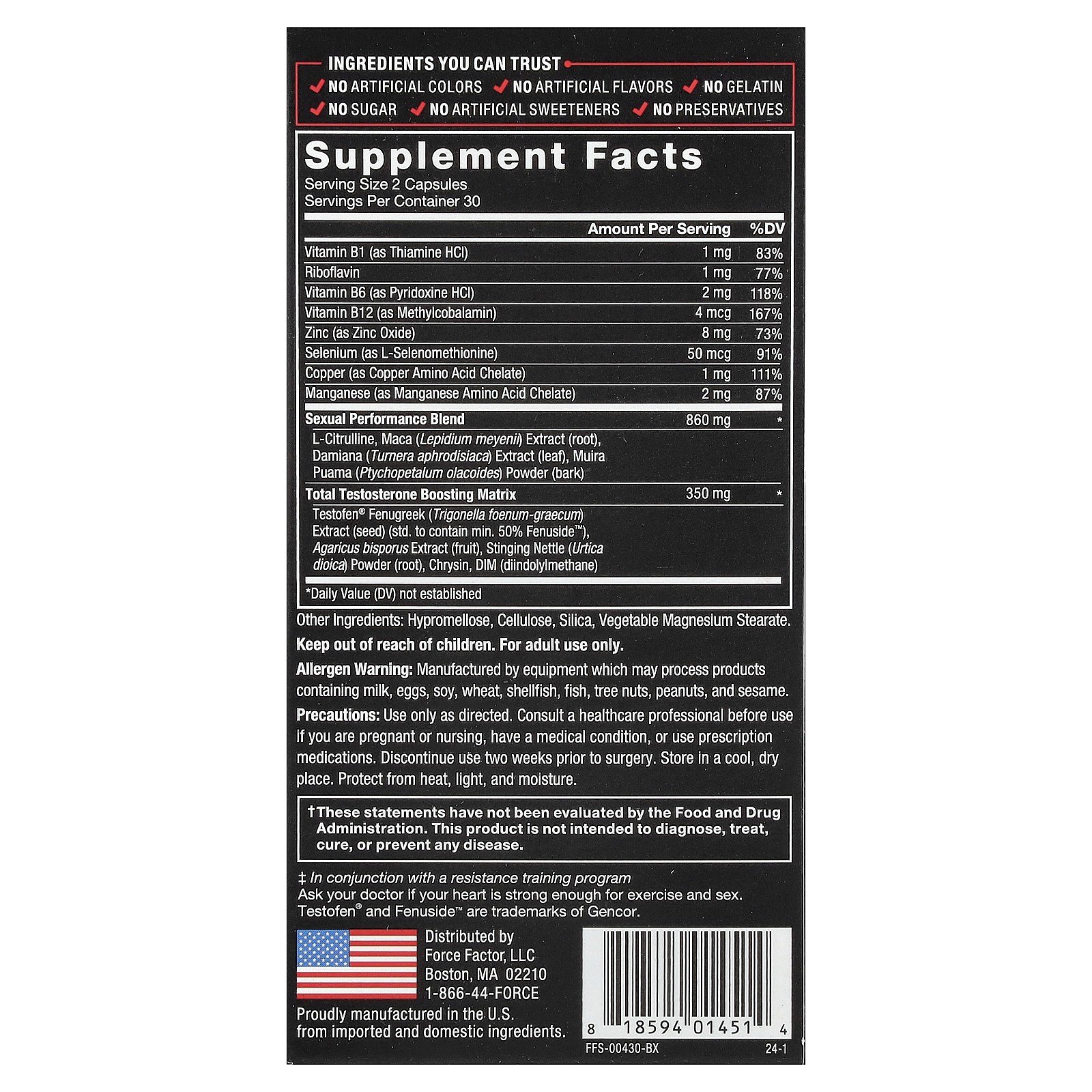 Force Factor Test X180 Alpha, Testosterone Booster, 60 Capsules, 60 Capsules